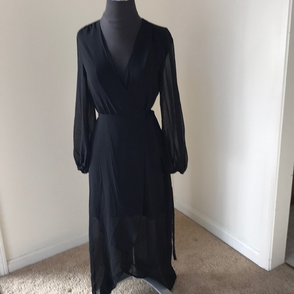 black sheer wrap dress